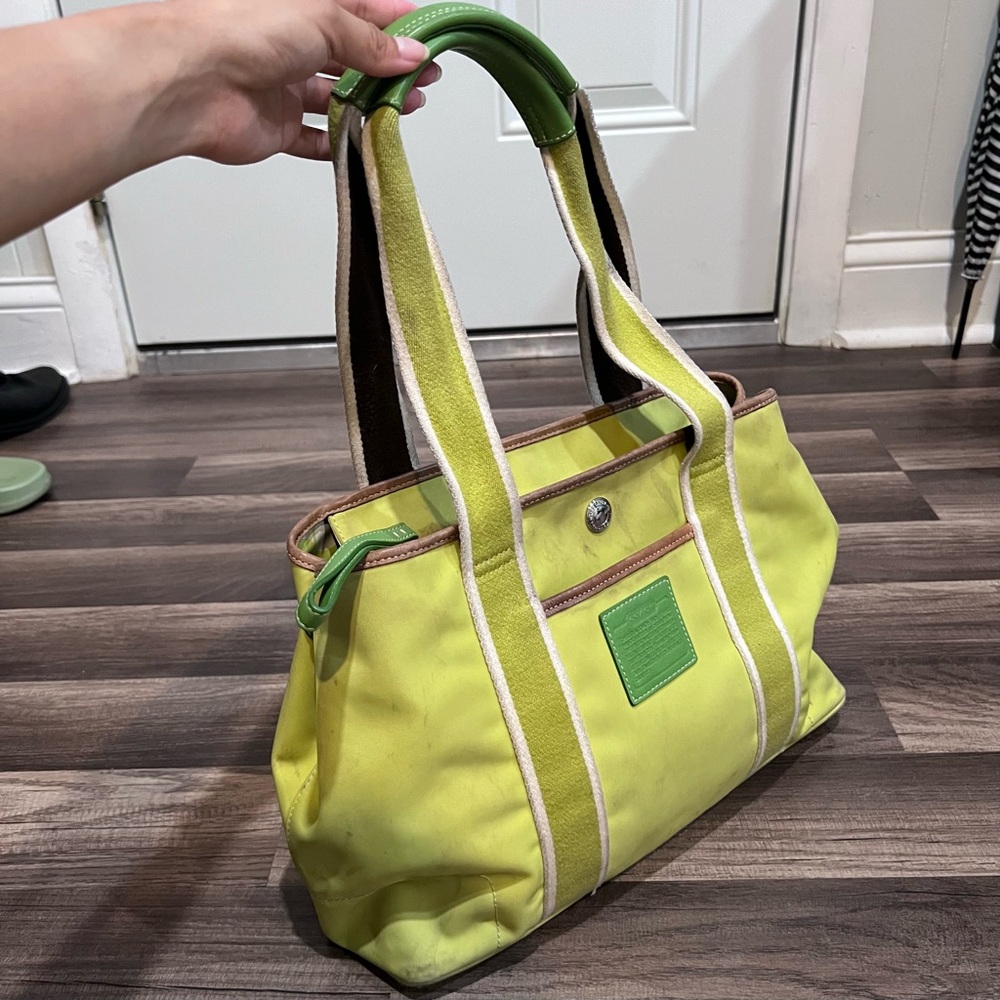 Coach Vintage Y2K Hampton Weekend Lime Green Chartreuse Nylon Shoulder Handbag - Picture 2 of 10